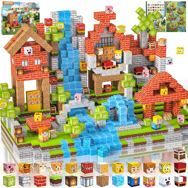 Crifeton Bloques Magneticos Construccion Niños 100 Piezas 2CM 3+ Magneticas,Juego Magnetic Blocks Tiles Construcción,Juguetes Montessori para Niños4 5 6 7 8 9 10 11 12Regalos de Cumpleaños para Niñas