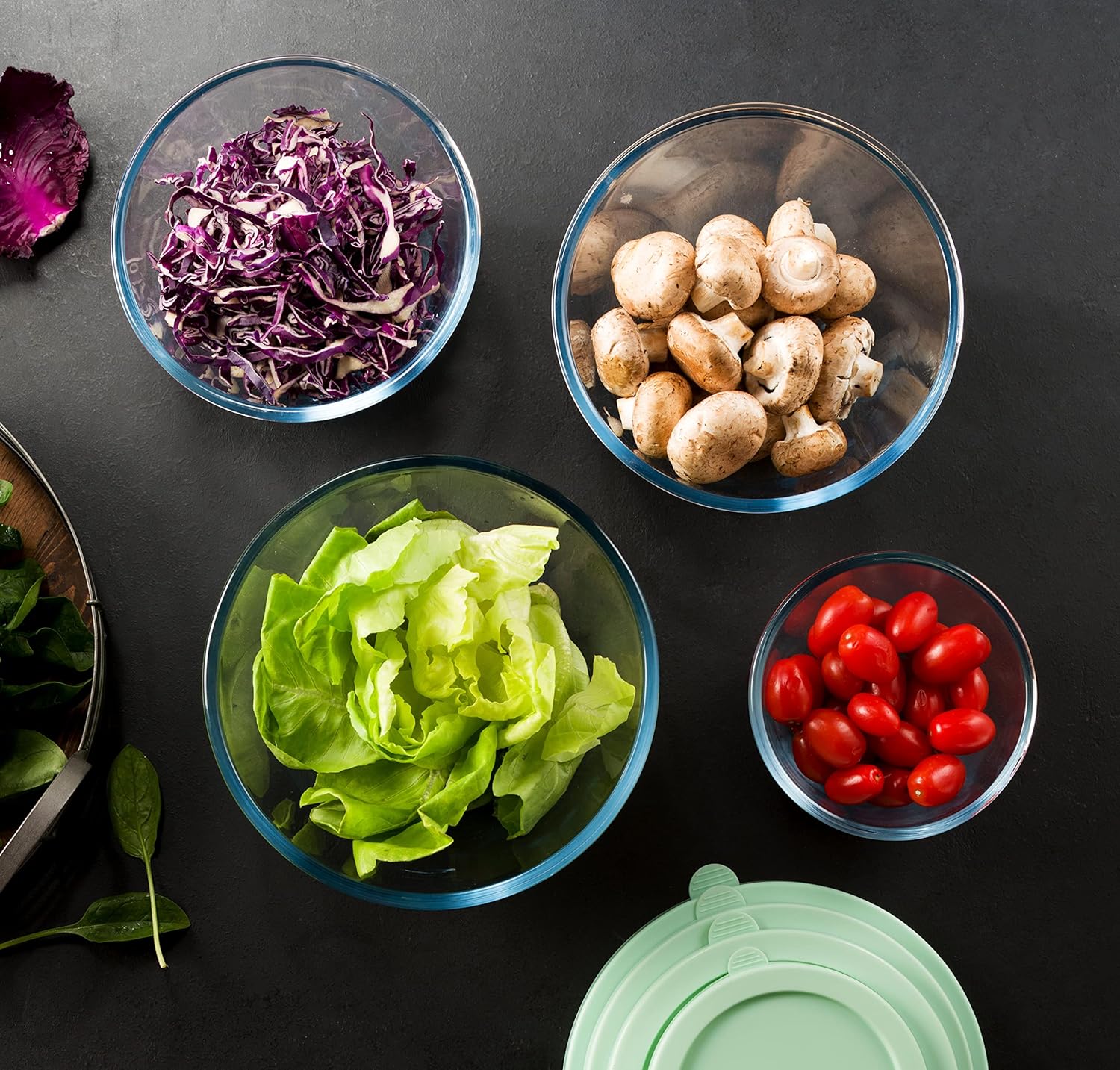 Concept Mixing Bowls with Lids, Glass Nesting Bowls, Space Saving Food Storage Containers, 6 Piece Set