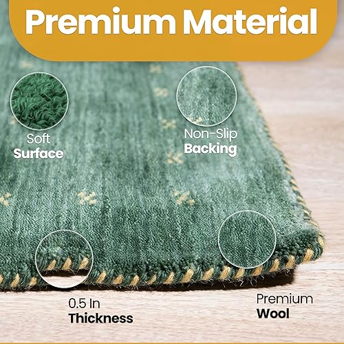 Miniatura 5 de EORC Compra Alfombra de telar moderna sólida moderna de lana anudada a mano verde Online