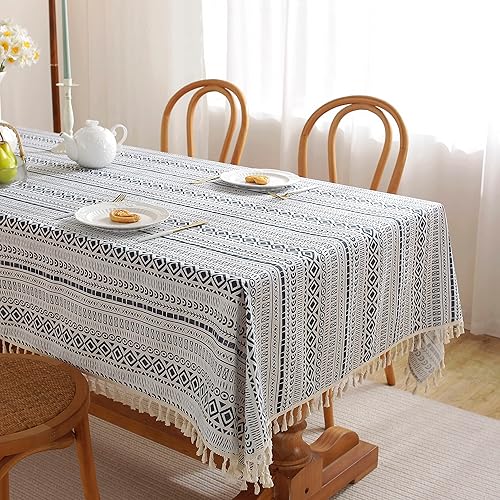 Miniatura 8 de Mantel para mesas rectangulares con borlas, revestimiento impermeable de vinilo TPU, cubierta de mesa con respaldo de arpillera de lino y algodón