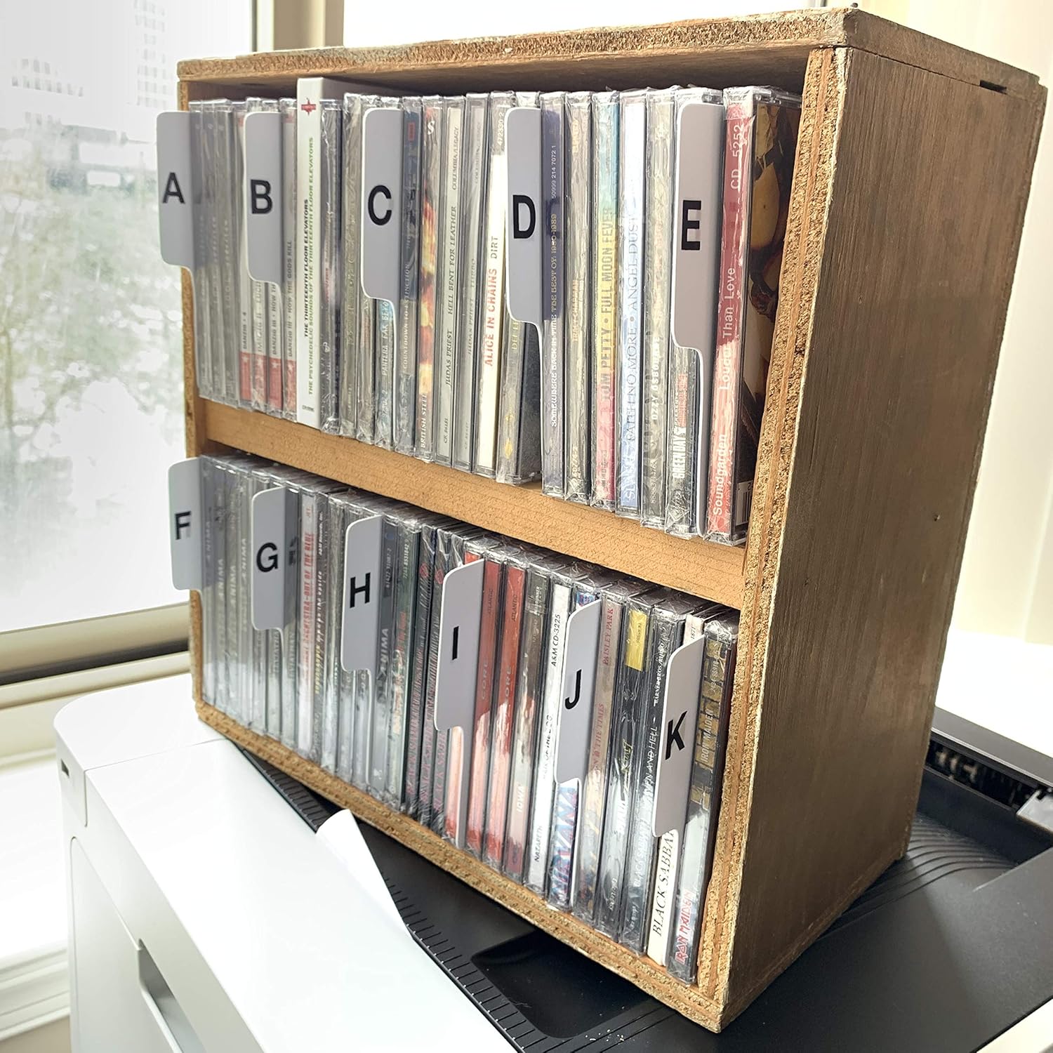 A to Z White Vertical CD Dividers with Black Vinyl Alphabetical Lettering C.D. Compact Disc Tabbed Professional A-Z Alphabet Cards/CDs/CD's (Single Sided - Left Facing Lettering)