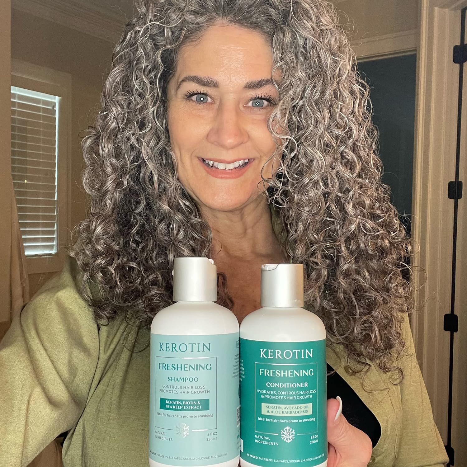 Kerotin Hair Growth Shampoo and Conditioner Set, Products for Scalp Care, Hair Loss & Thinning Hair with Rosemary Oil, Biotin & Keratin, Curly Girl Method Verified, Natural, Sulfate Free, Made in USA