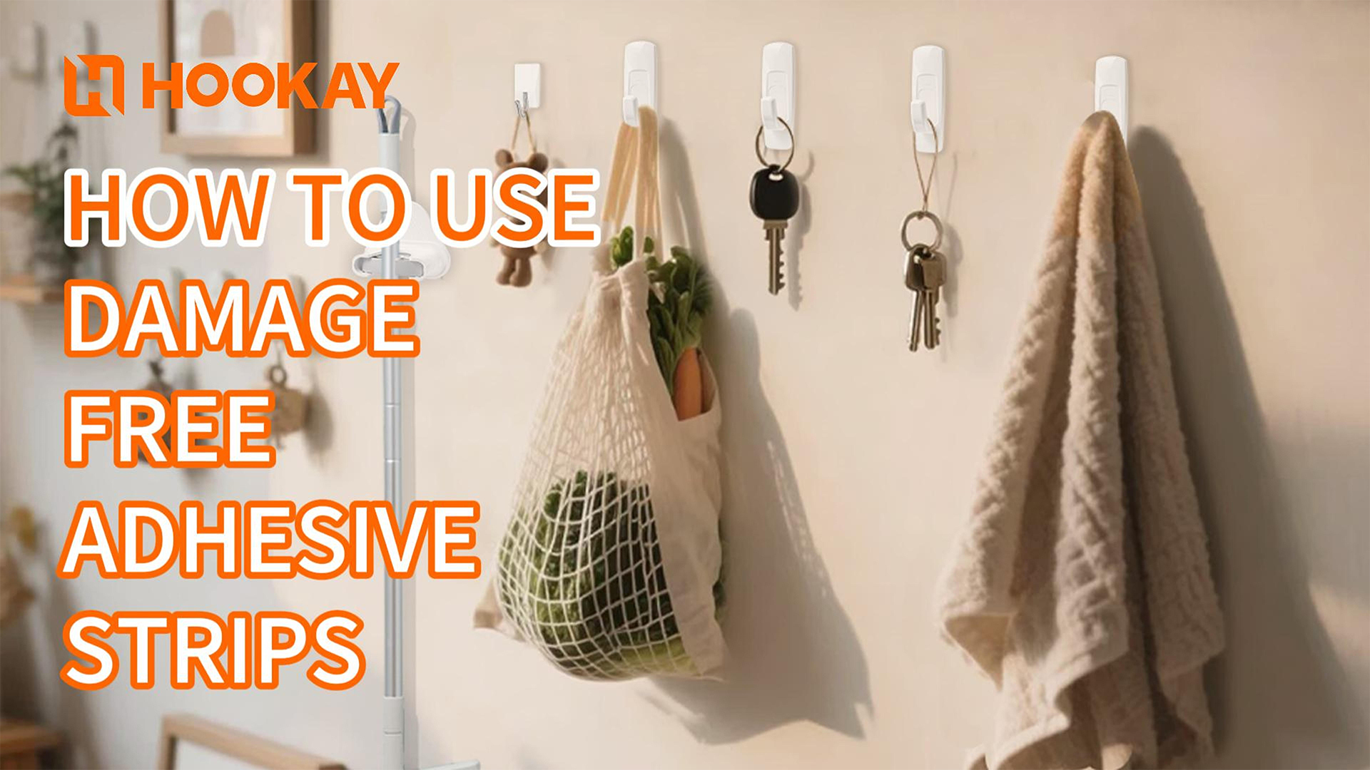 Image of hookay Upgrade Small Adhesive Strips for Damage-Free Hanging, Removable Wall Hooks Strips, No Tools Indoor Adhesive Strips for Small Decor & Living Spaces, 64 White Strips