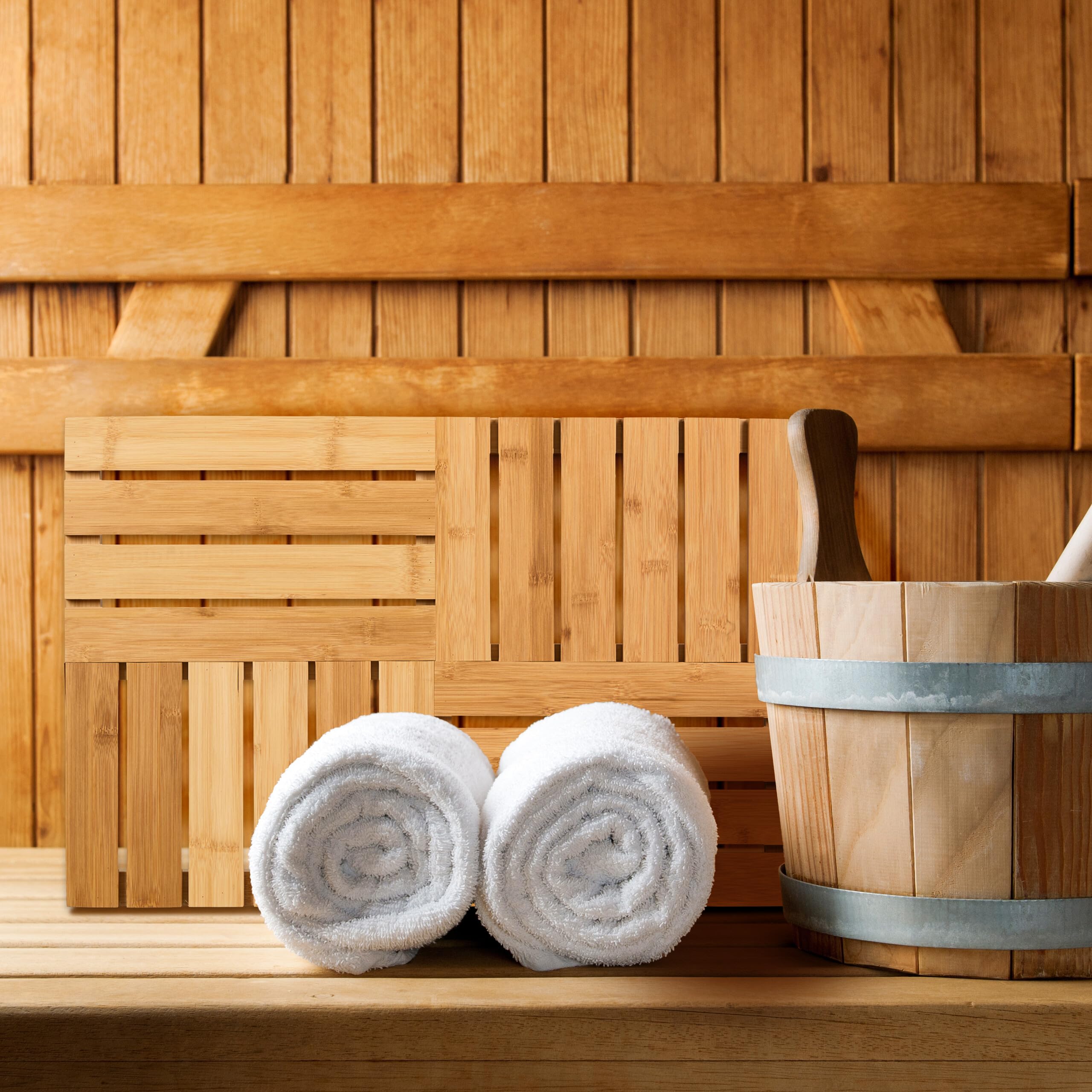 Relaxdays Tapis de Bain en Bambou, 61x40 cm, caillebotis pour Sauna, Baignoire, Piscine, antidérapant, Nature