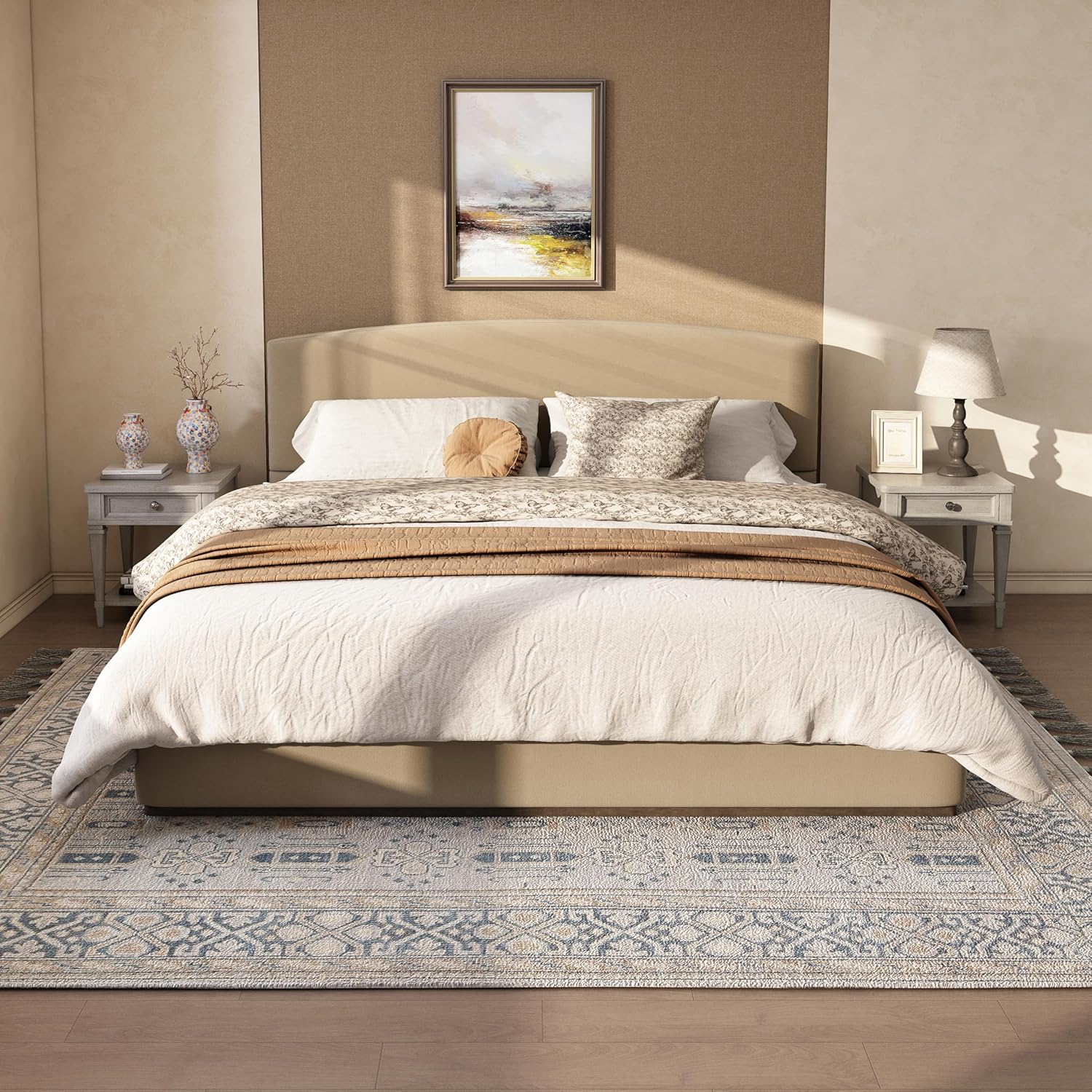 King Size Upholstered Bed Frame with Velvet Fabric Thick