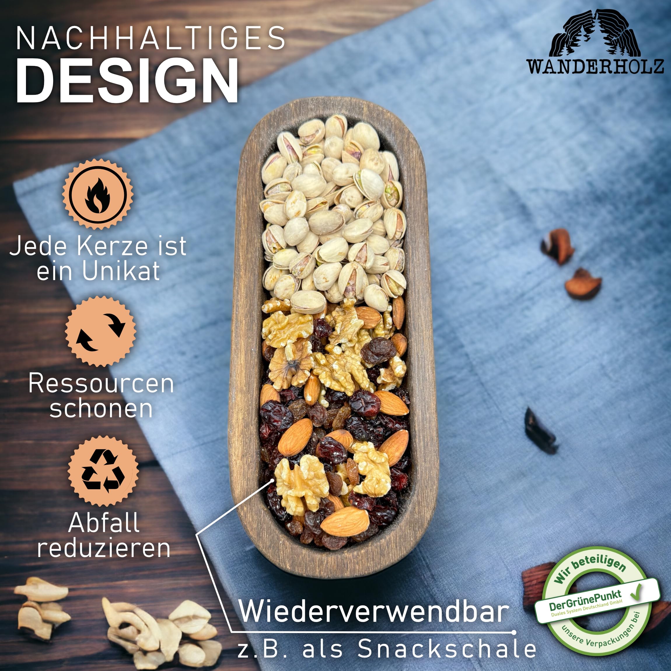Sojawachskerze - Vierdochtkerze - Nachhaltige Mehrdochtkerze mit Sojawachs Kerzenwachs in einer Paulownia Holz Holzschale - Sojakerze Kerzen Groß Deko Wohnzimmer Kerze Dekoration Rustikal