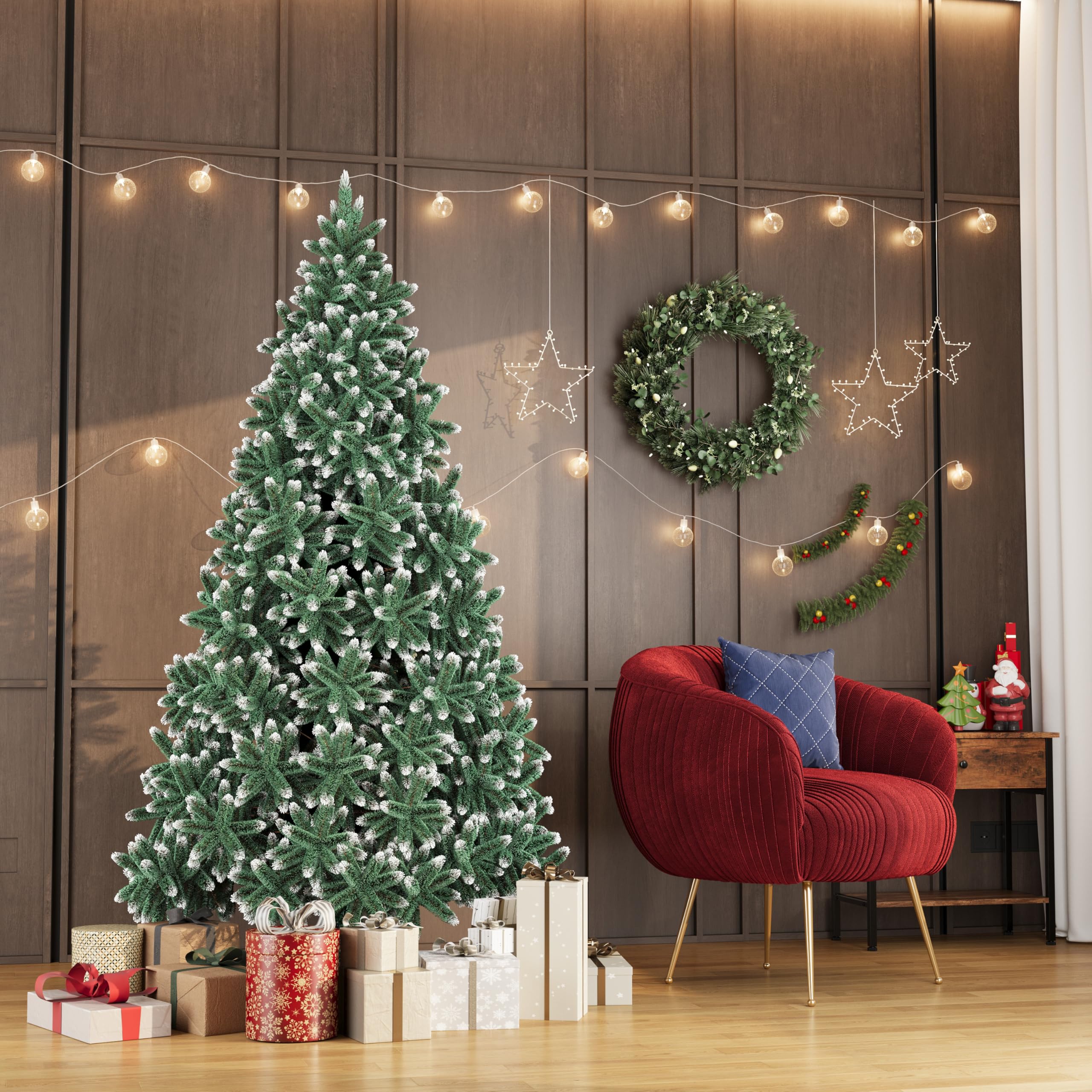 Beflockter Weihnachtsbaum 1,8 m (6 ft) – Künstlicher Schneebeflockter Tannenbaum mit 850 Spitzen, Realistischer Weiß-Grüner Look, Stabiler Metallständer, Weihnachtsdeko für Innen und Außen