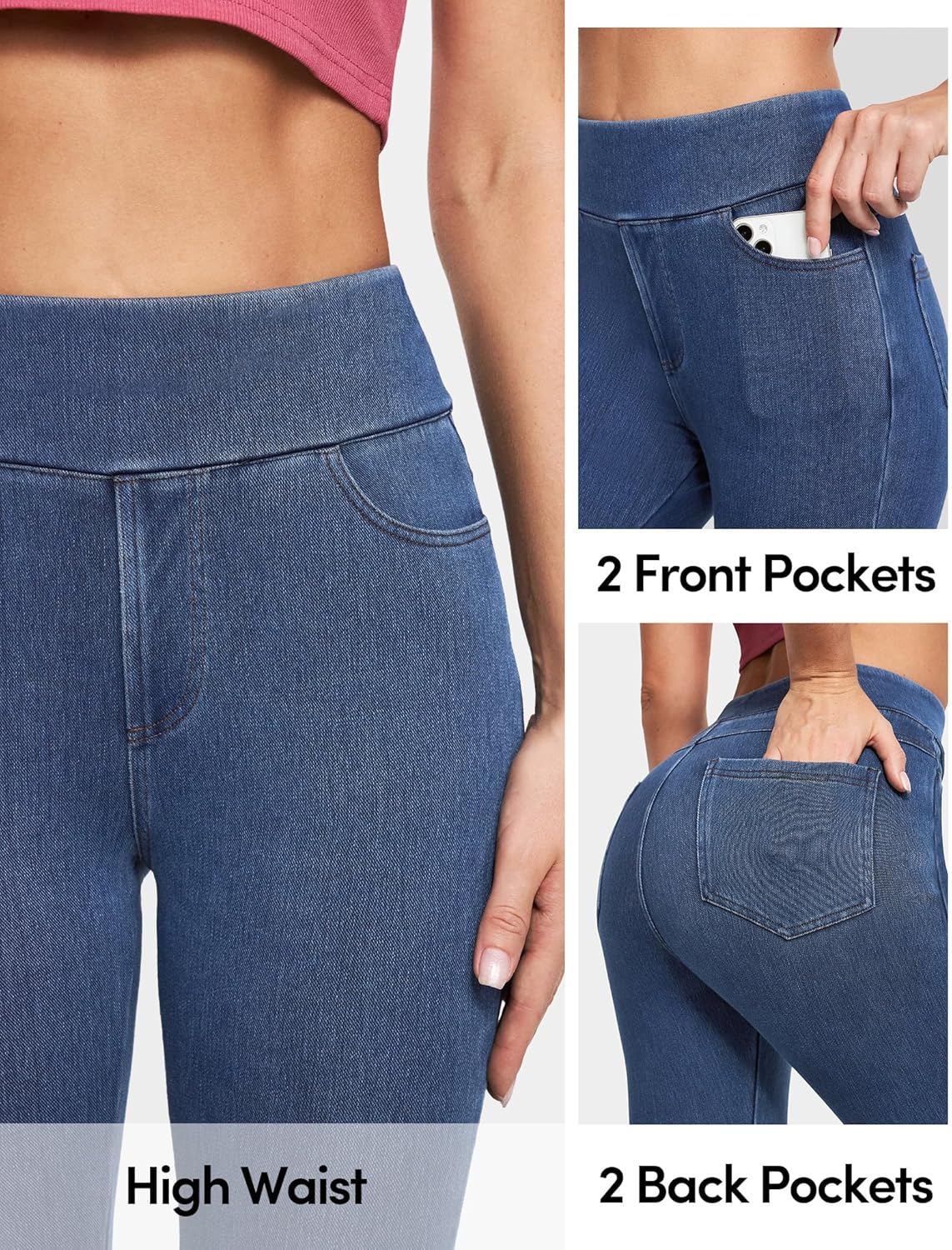 IUGA Stretchy Jeans for Women High Waist Jeggings Tummy Control Skinny Jeans Pull on Leggings with Pockets Trendy Casual