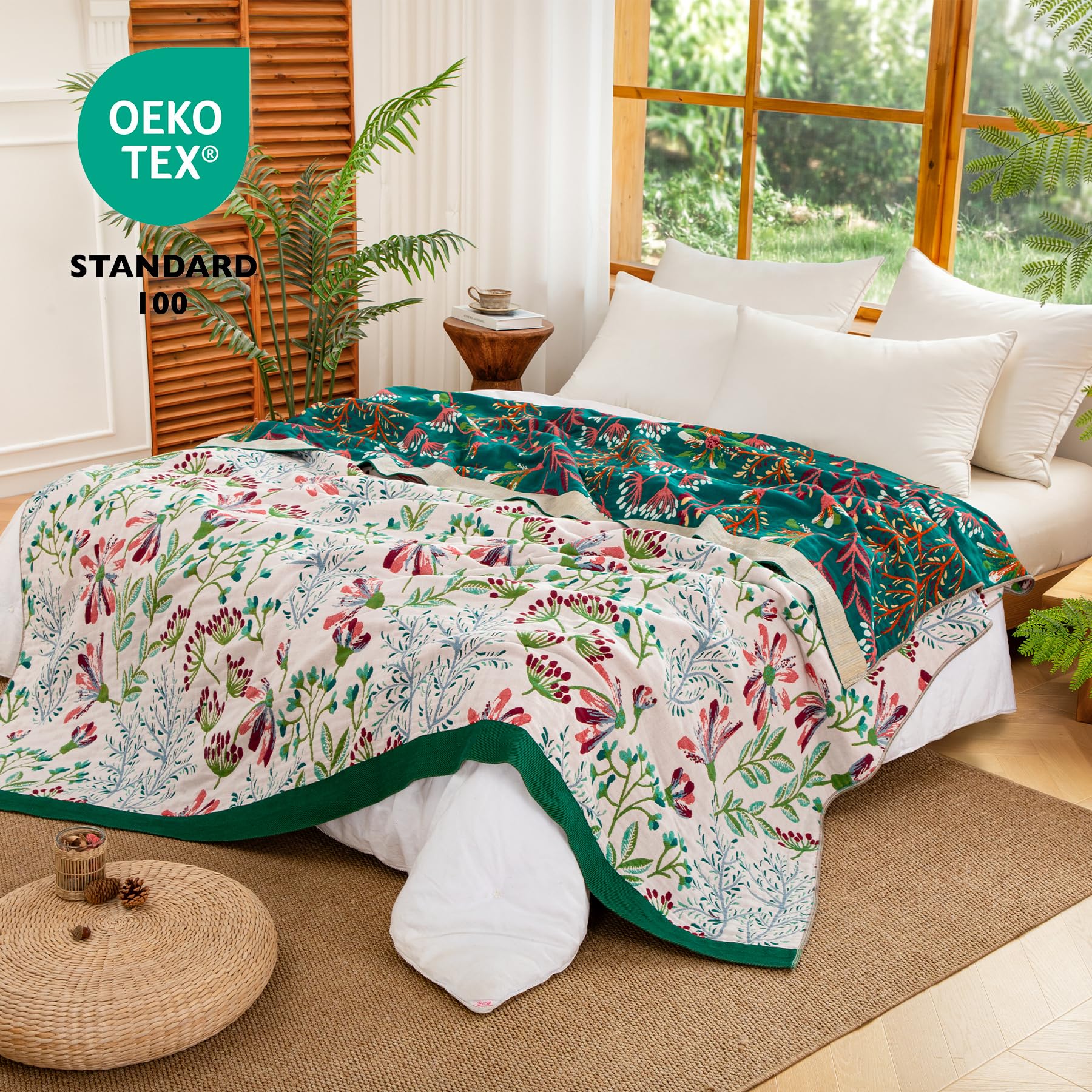 Premium Boho Tagesdecke 200x230cm, 100% Baumwolle Doppelseitige Musselin Decke, Kuschelige Sofadecke & Bettüberwurf, Atmungsaktiv für Wohnzimmer und Schlafzimmer