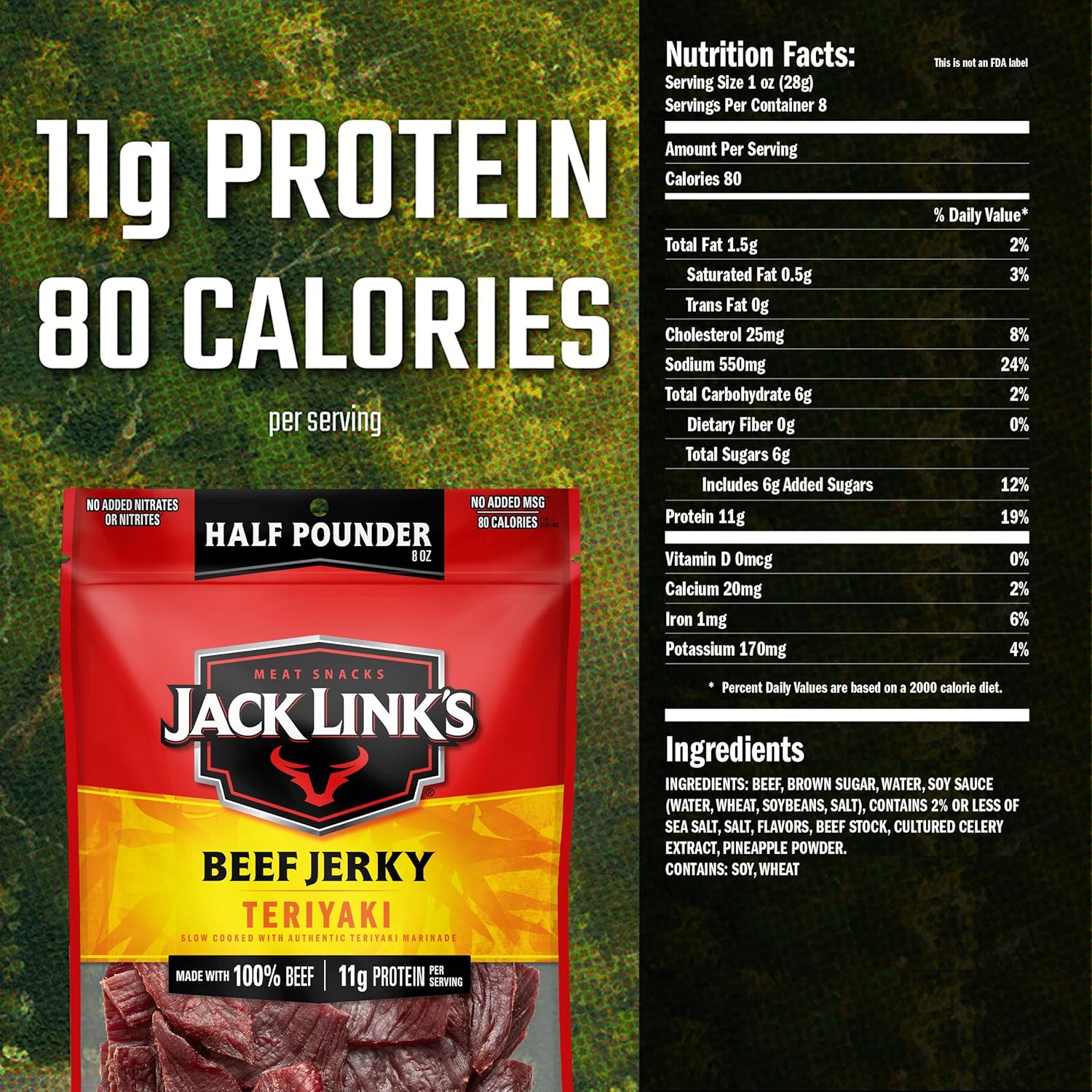 Ja Link's Beef Jerky, Teriyaki, Half Pounder Lar Jerky Bag - Flavorful
