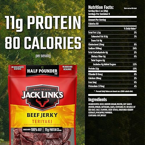 Miniatura 8 de Jack Links Jerky de ternera Teriyaki bolsa de  libra bocadillo de carne sabrosa 039onzas de proteína y 80 calorías fabricado con carne de res de