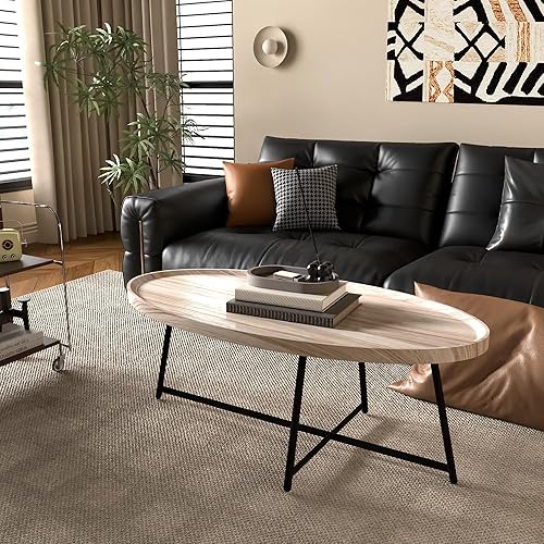 Miniatura 2 de Mesa de centro moderna, mesas de centro ovaladas de madera con patas de metal para sala de estar, mesa de sala de estar de 47 pulgadas, muebles