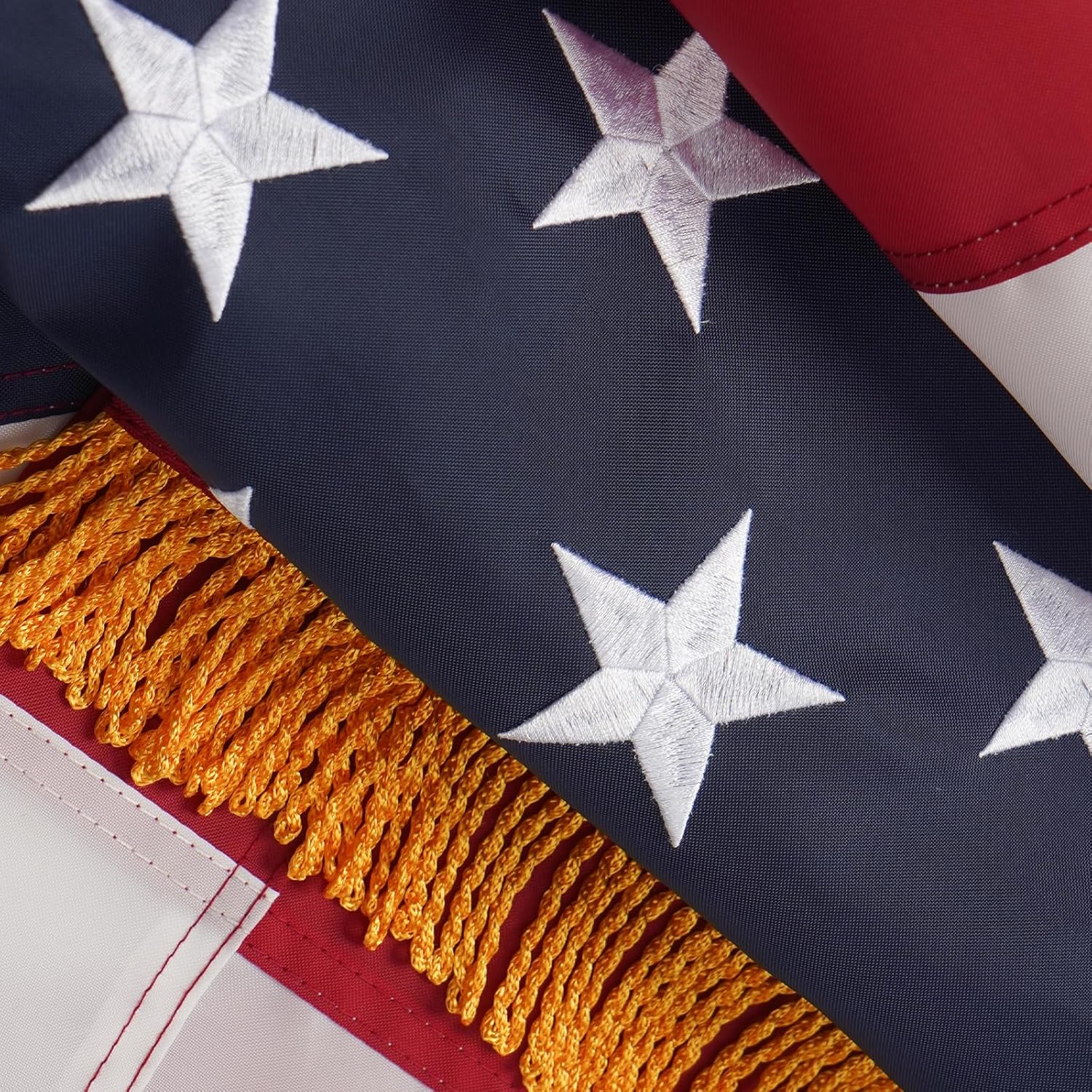 FLAGWIN American Flag 3x5 Indoor, USA Flag 3x5 FT with Gold Fringe, Embroidered Sewn Stars American Flags Heavy Duty Nylon 3 x 5 Us Flags for Inside, 3 by 5 American Flag with Sleeve