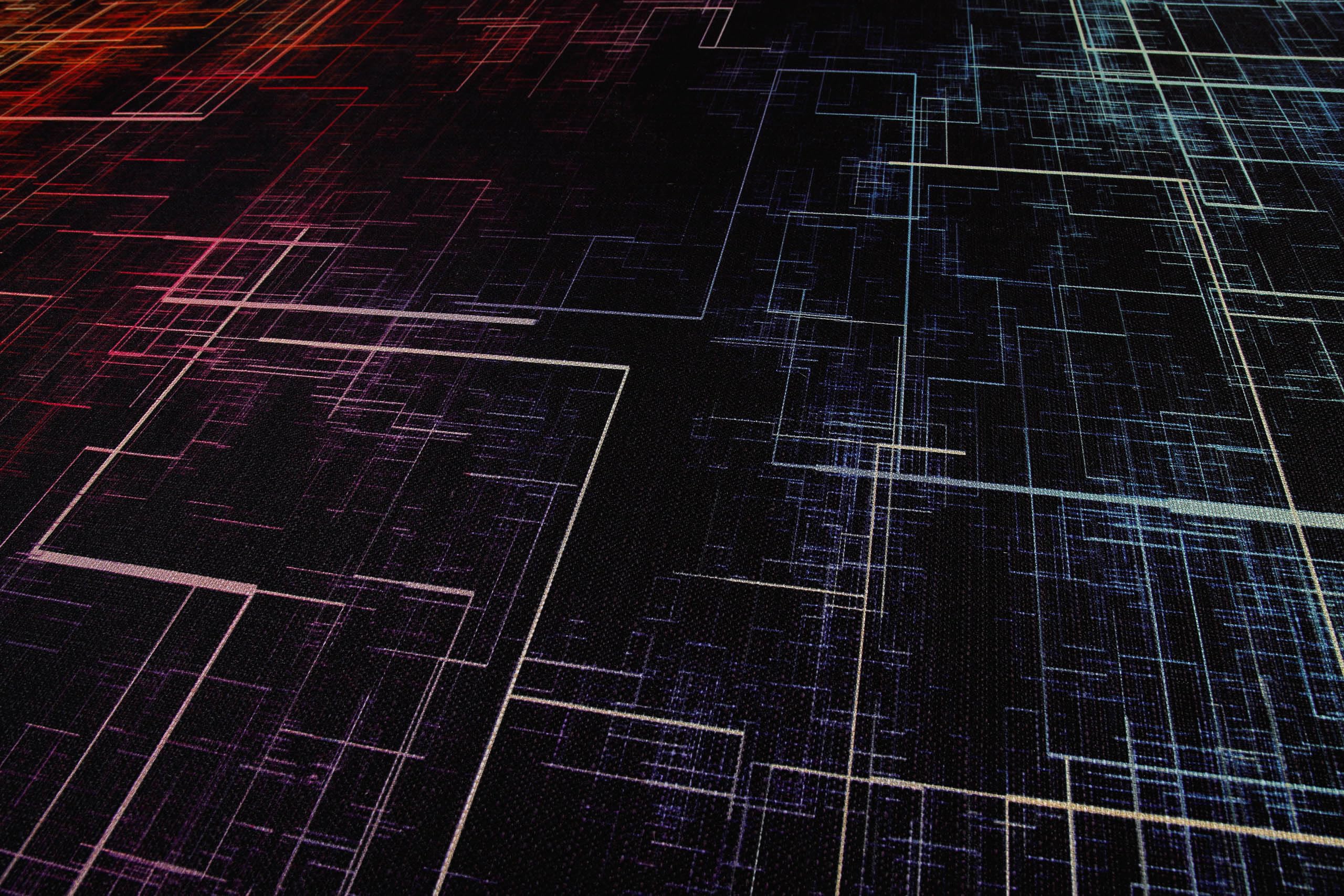 WECONhome Tkany dywan dla graczy, futurystyczny design, antypoślizgowy, idealny do Twojego pokoju gamingowego – Quantum Warp (110 x 160 cm, czarny)