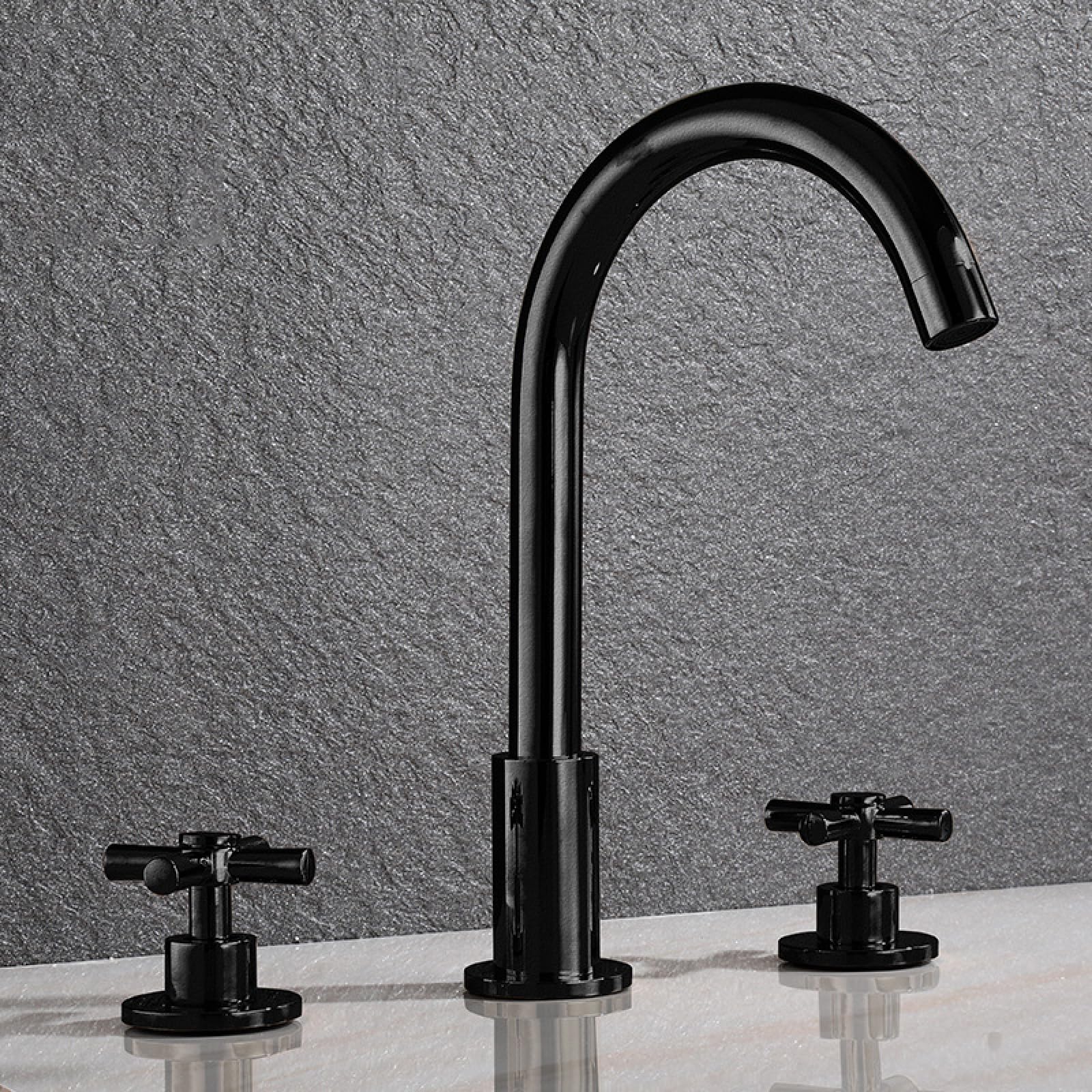 Mitigeur de lavabo de salle de bain mitige, robinet 3 trous en laiton double poignée