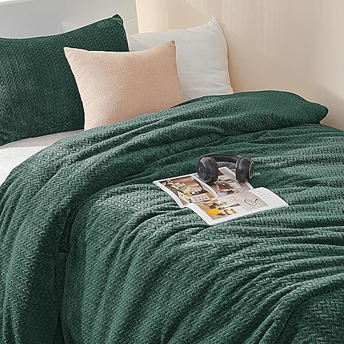 ChiXpace Juego de edredón esponjoso tamaño individual, juego de edredón de lujo de pelo sintético, juego cómodo de terciopelo peludo, color verde, 2