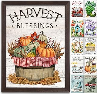 Farmhouse Wall Decor for your Home - 12x16 Rustic Wood Frame with 14 Int...