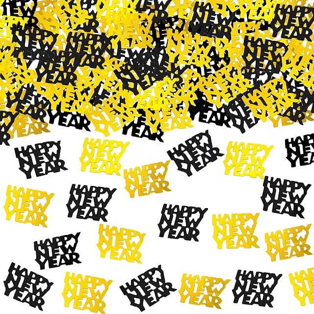 KatchOn, Gold and Black Happy New Years Confetti - 1.8 Ounce, Pack of 500 | New Years Confetti 2024, New Years Eve Party Supplies 2024 | New Years Eve Table Decorations | 2024 New Years Decorations