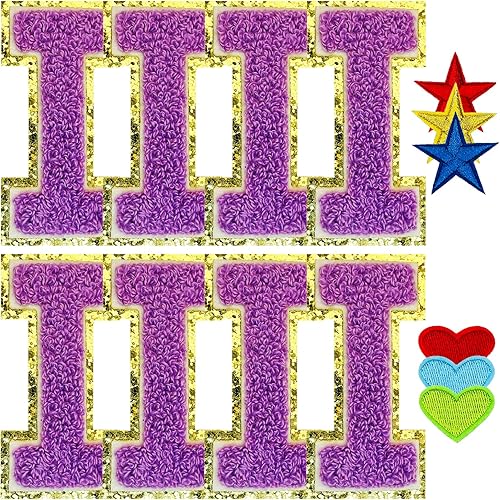 Miniatura 102 de Jongdari Letras termo-adhesivas para ropa, parche de letras de felpilla con brillantina del alfabeto, apliques para coser con adhesivo planchado, 8