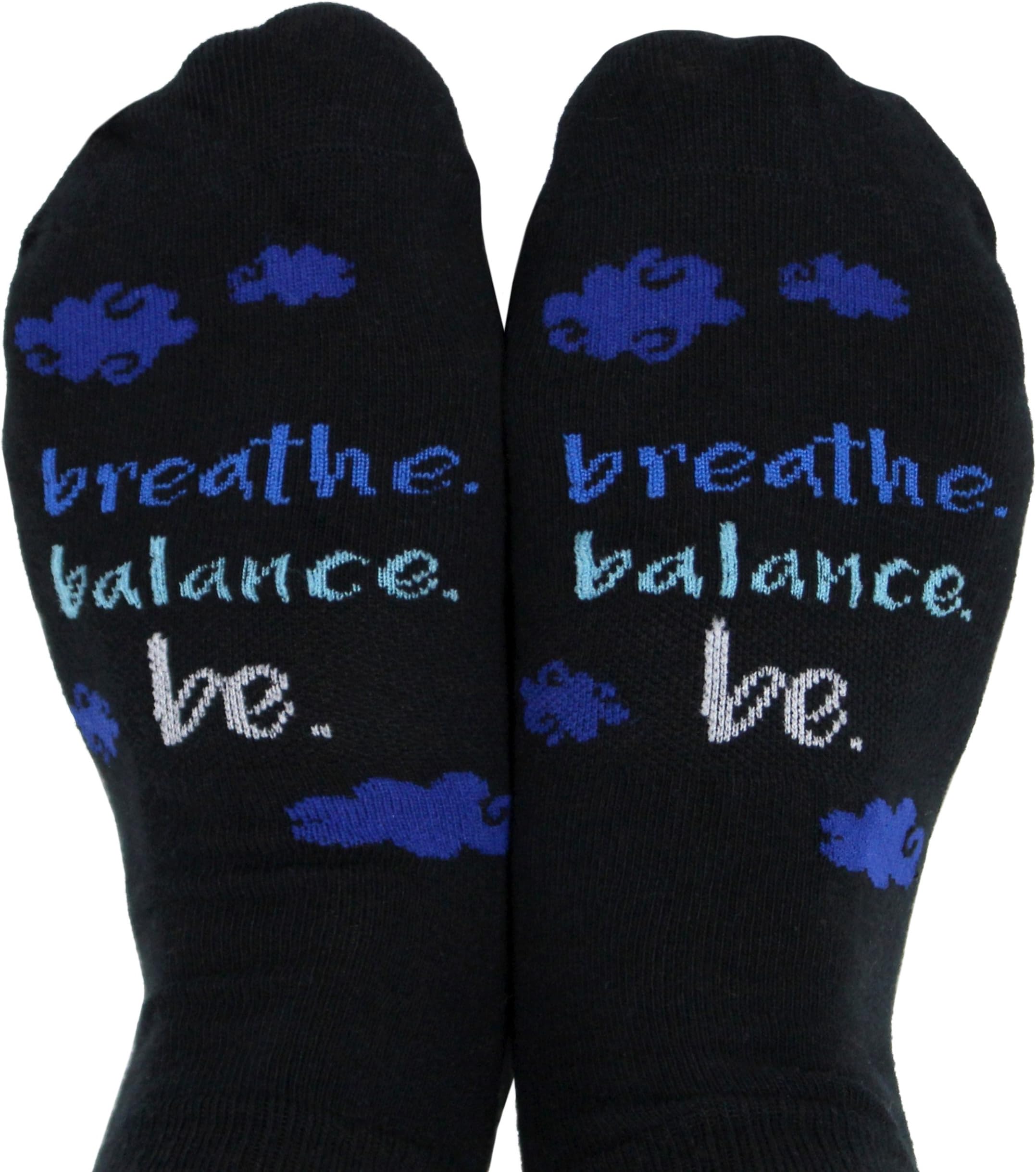 Toe Talk Breathe. Balance. Be. Non Slip Grip Socks, Women’s Sizes 6-10, Black/Blue, Ideal for Pilates Yoga & Mindful Practice