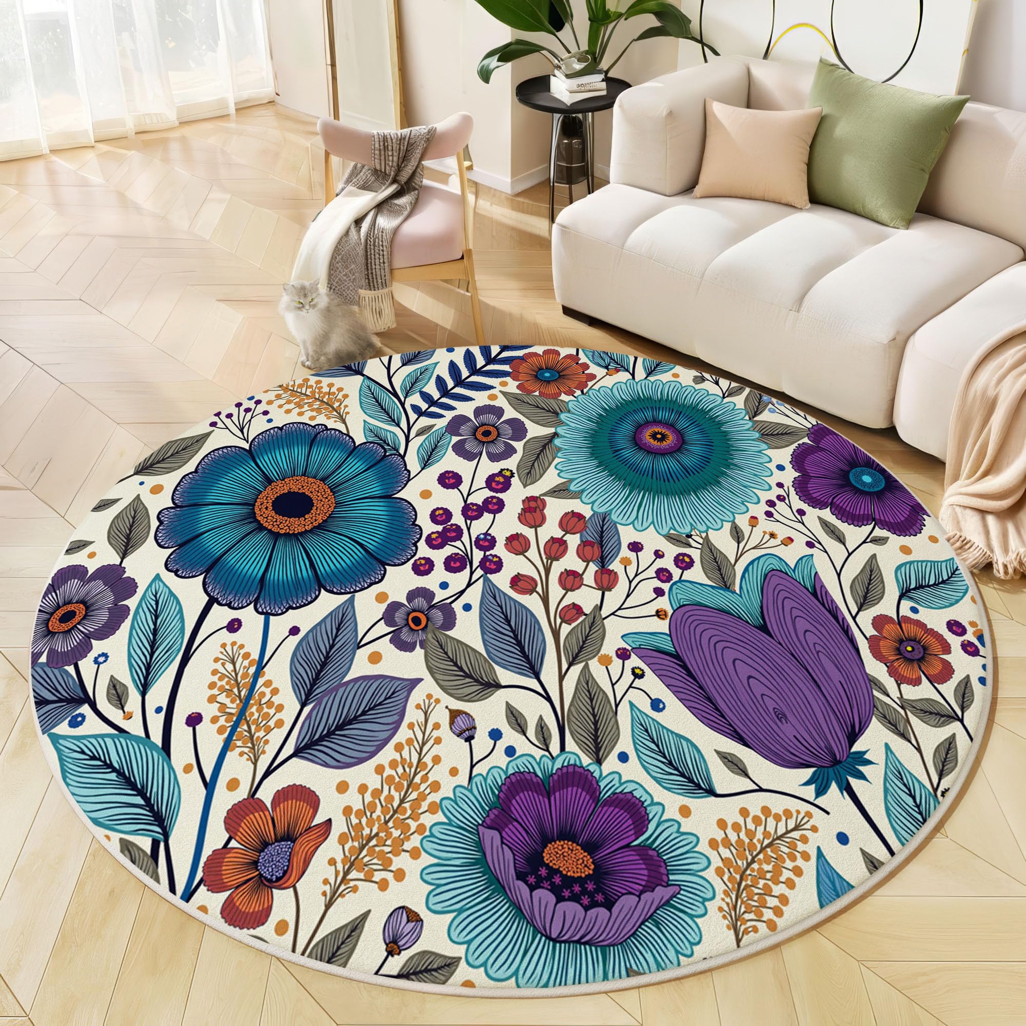 Tapis rond salon antidérapant de 200 cm lavable cuisine