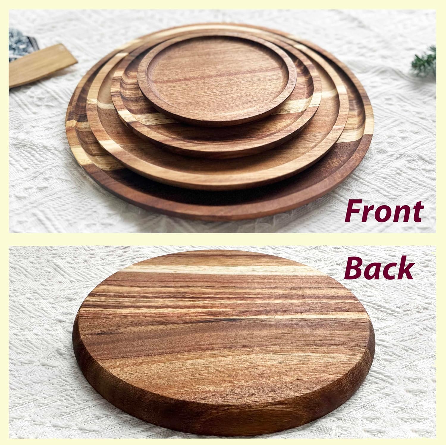 6 in Round Wooden Platter, Natural Acacia Tray, Wooden Dinner Plates, Tray Organizer, Serving Tray for Coffee Table, Home Decor, Fruit, Appetizer (6 Inch)