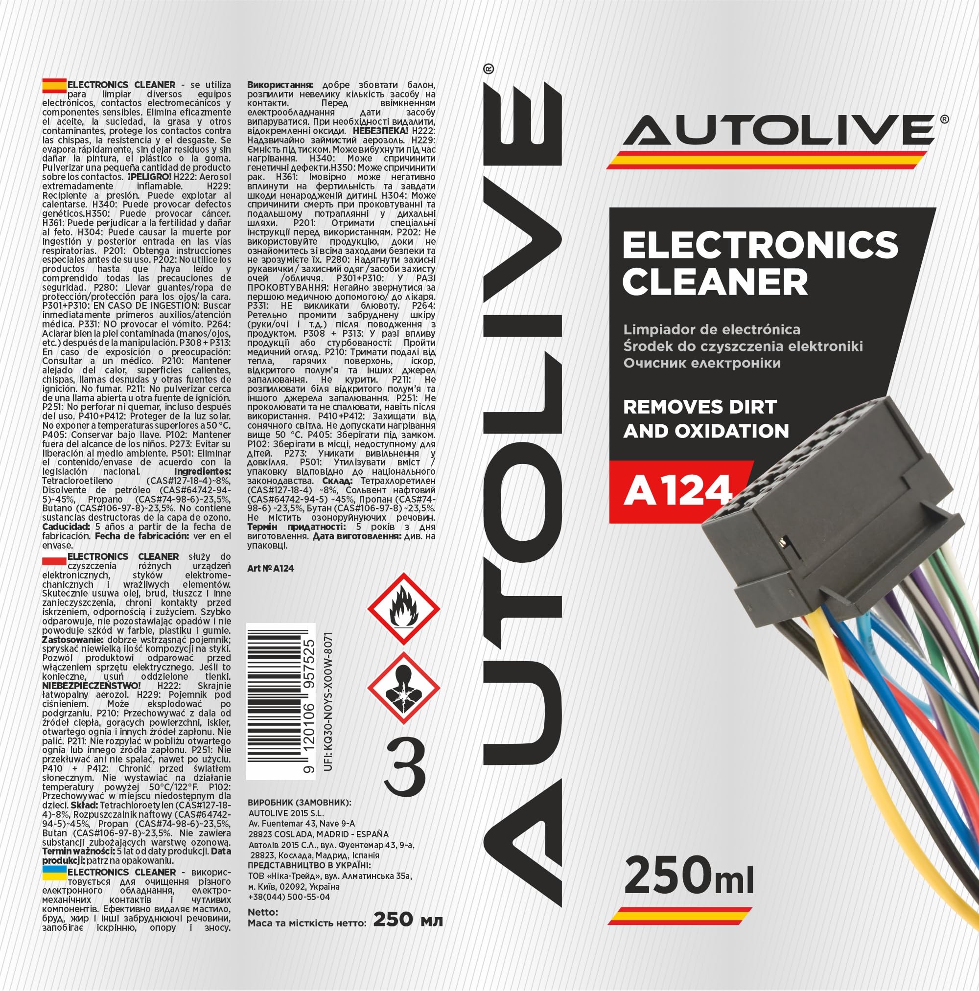 AUTOLIVE Limpiador de Contactos Electrónicos Pack de 6 x 250 ml – Electronic Cleaner – Elimina Aceite y Grasa con Evaporación Rápida – Protección contra Chispas y Desgaste en Componentes Electrónicos