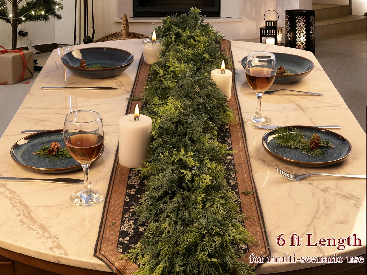 2 Pcs 6ft Artificial Cedar Garland, Real Touch Pine Garland, Christmas Faux Greenery for Mantle, Fireplace Wall, Table Decor, Christmas Decorations, DIY Crafts - Image 9