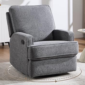 ANJ 360 Swivel Rocker Recliner Chair for Adults, Classic Manual Glider Recliners with Overstuffed Backrest, Upholstered Rocking Reclining Sofa Chair for Living Room, Grey
