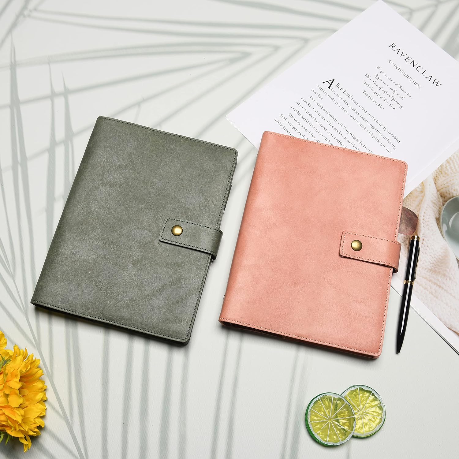 Wonderpool Leather Journal Dotted Paper Refillable Writing Binder Notebook - Leather Spiral Diary with Inner Organizer Pockets for Man and Woman (Pink, A5)