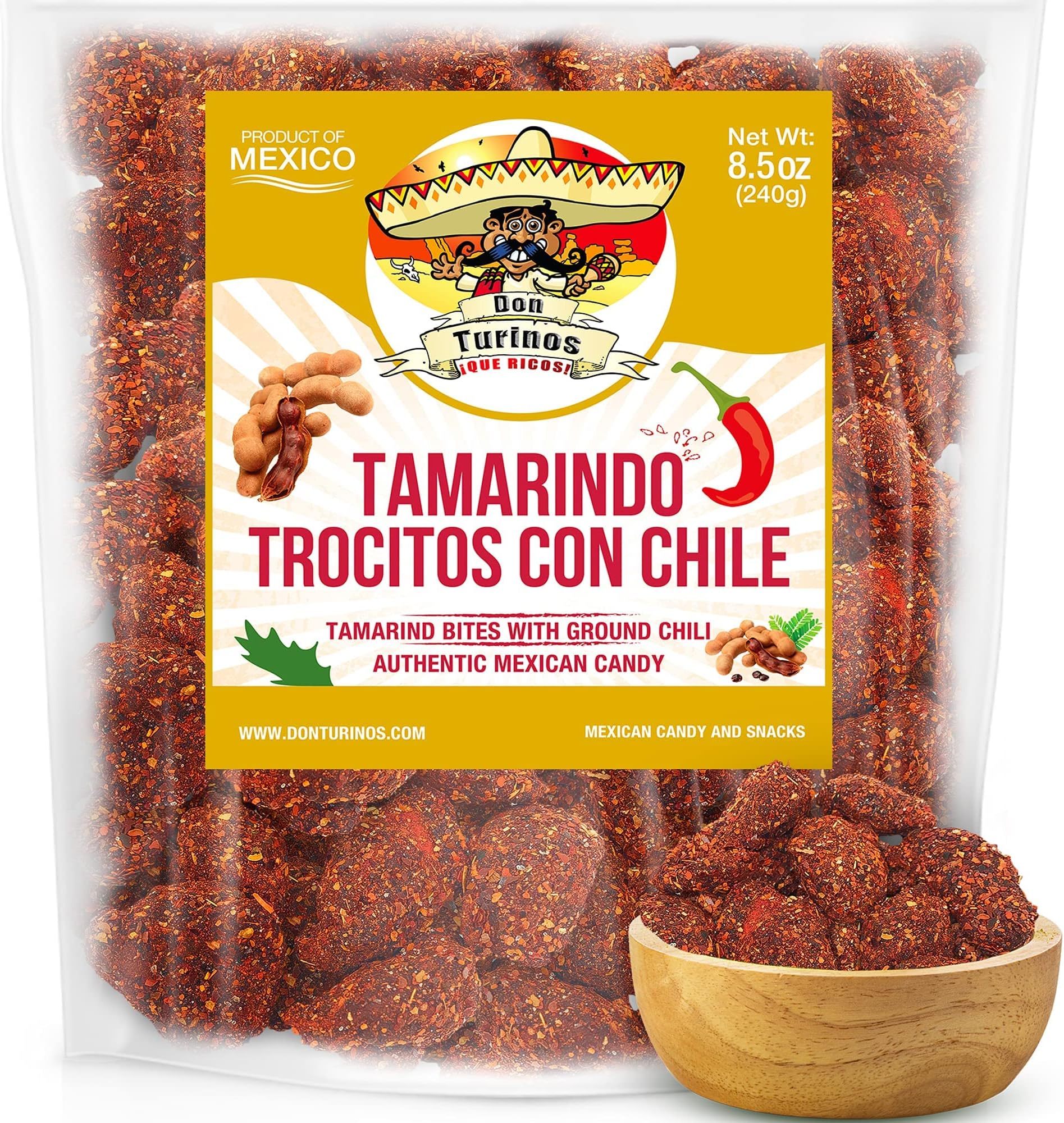 Tamarindo De Frutas Con Chile, Authentic Mexican Tamarind Candy with Chili, Sweet, Tangy and Spicy. Dulce De Tamarindo 16 oz. Bag by Don Turinos