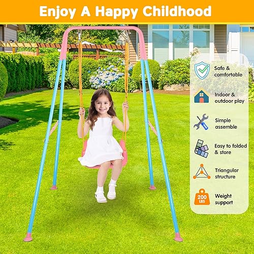 Miniatura 6 de Juego de columpios 3 en 1 para niños pequeños, columpio plegable con soporte, para interiores y exteriores, columpios multifuncionales para patio