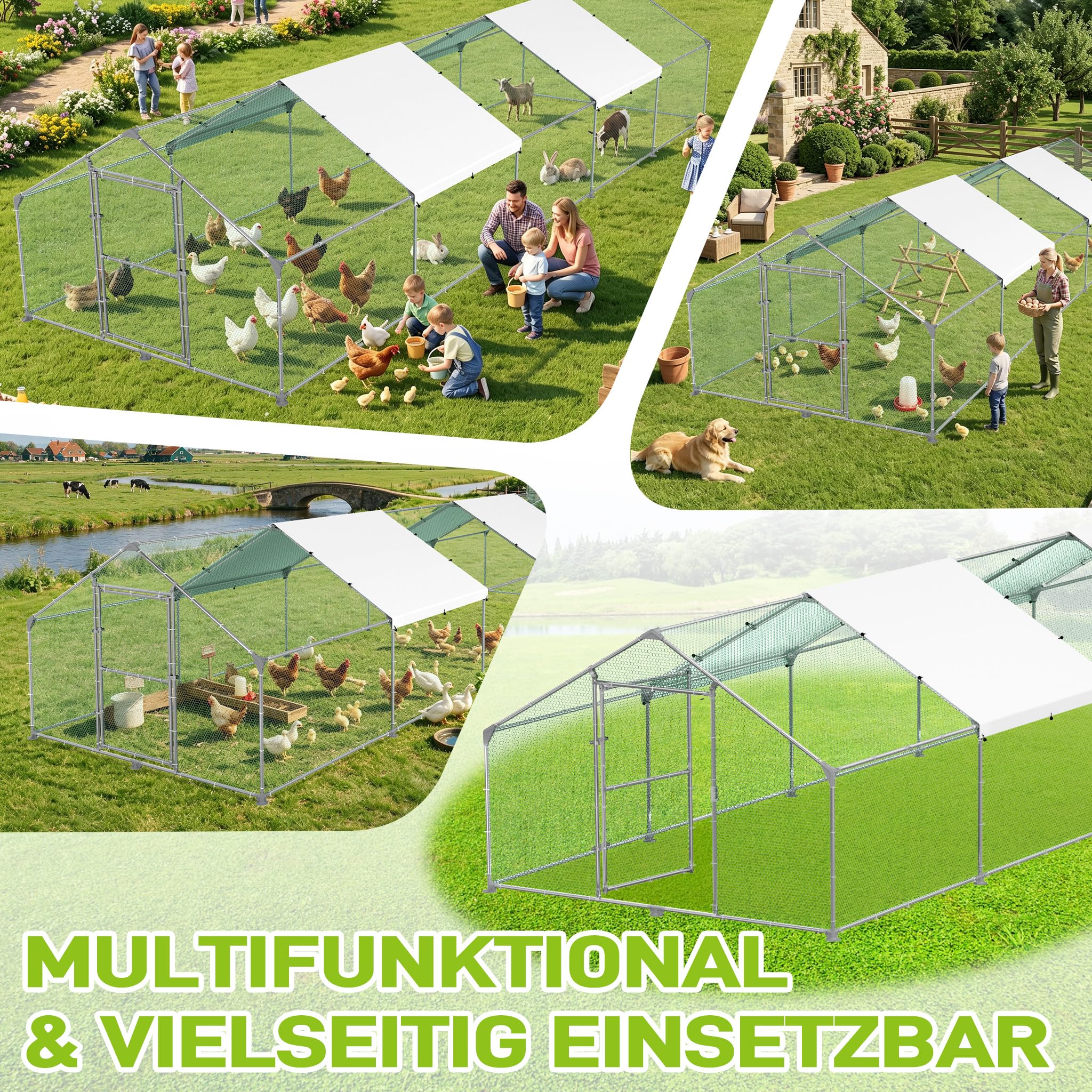 Aufun Freilaufgehege Hühnerstall 12 m² mit Schloss 3x4M verzinkter Stahl