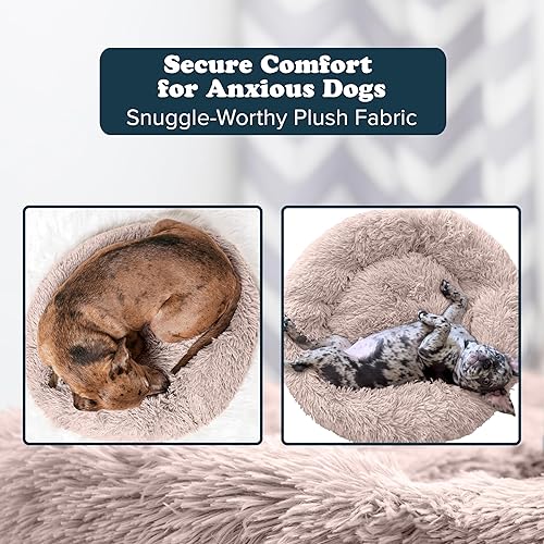 Miniatura 5 de Puppington Cama para perro ultra calmante antiansiedad, cama para perro con forma de dona, de piel sintética de lujo, lavable, SM-MED (latte (beige))