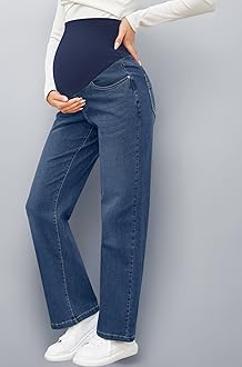 fitglam Maternity Jeans Clothes for Women Fall Wide Leg Pregnancy High Waisted Loose Denim Work Pants Over Belly