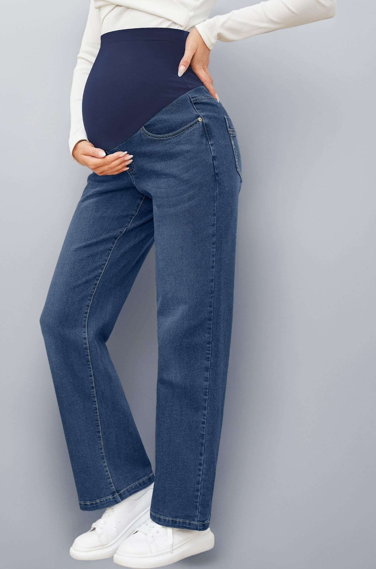 fitglam Maternity Jeans Clothes for Women Fall Wide Leg Pregnancy High Waisted Loose Denim Work Pants Over Belly