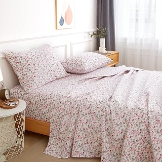 Twin Sheet Set 3PC Printed Pink Flower Pattern Cooling 1800 Microfiber with Deep Pocket, Soft, Breathable, Hypoallergenic, Wrinkle Free, Single Bedding for Kids, College Dorm, Hospital - (Rose Floral)