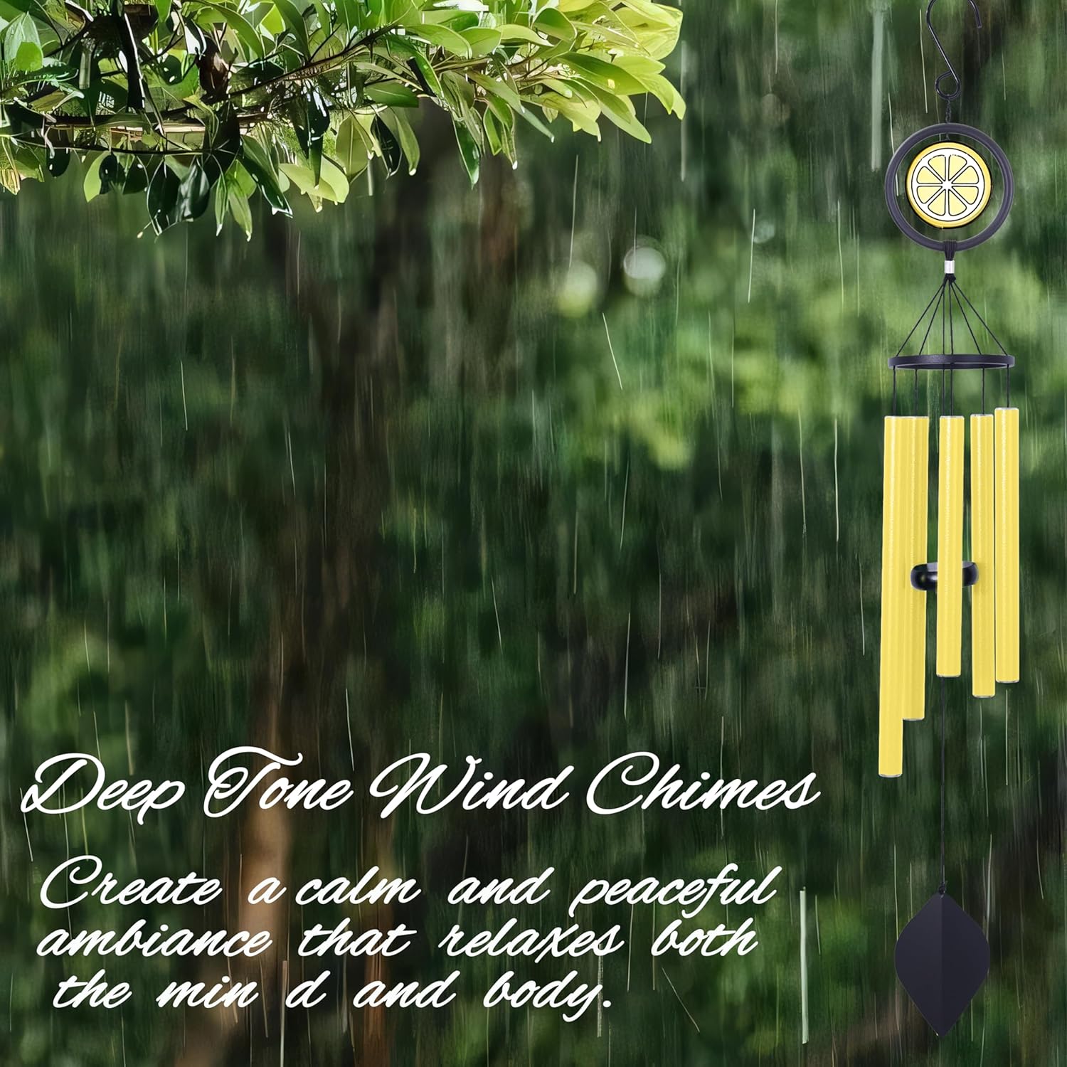 40in Lemon Gifts for Women Men,Lemon Decor Wind Chimes with 5 Heavy Tubes for Outdoor,Patio,Christmas Thanksgiving Gifts for Women,Mom, Grandma