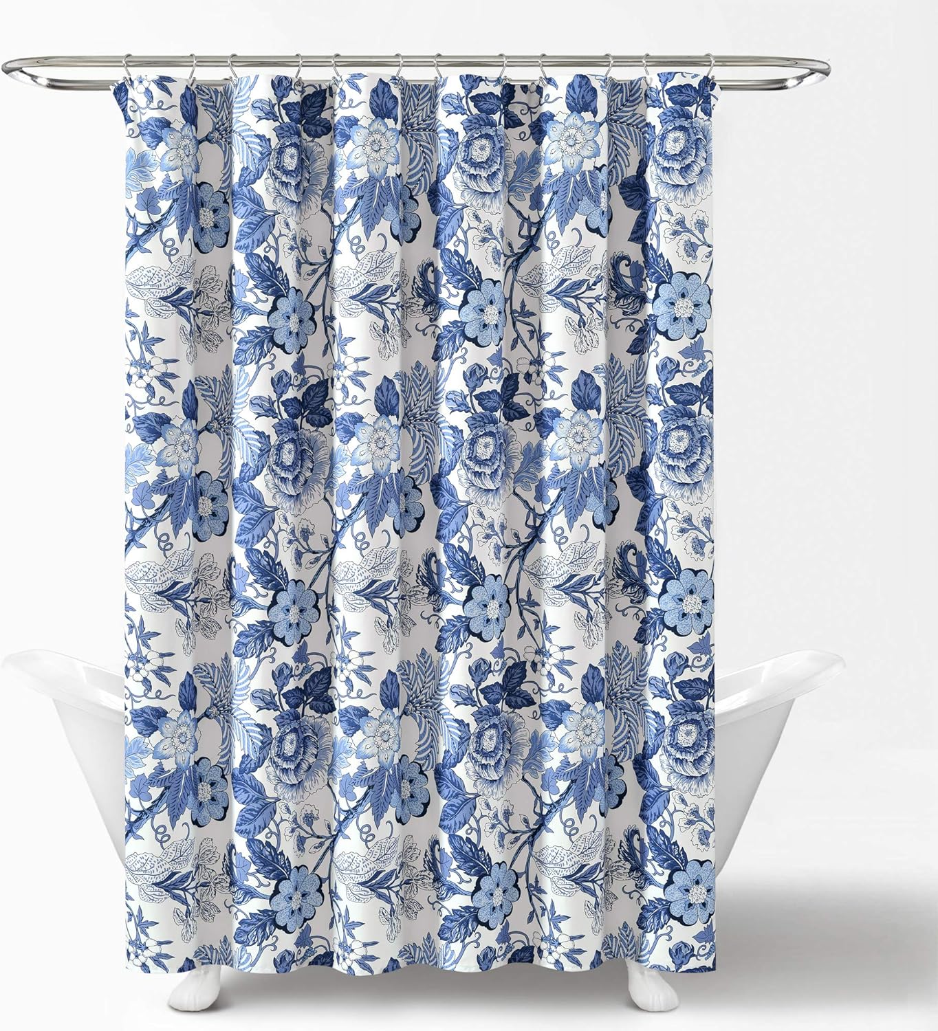 Lush Decor Sydney Floral Shower Curtain, 72" W x 72" L, Navy & White - Fabric Shower Curtains - Cottage Core Decor - Colorful Floral Print - Cute Bathroom Curtain