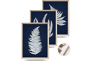 UPWOIGH Wood Framed Wall Art: Botanical Beauty in Navy and White