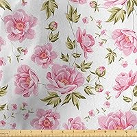 Vista 34 de Lunarable Tela suculenta de The Yard, flores en acuarela estilo pintura coloridas flores de primavera tema de jardinería, tela de microfibra