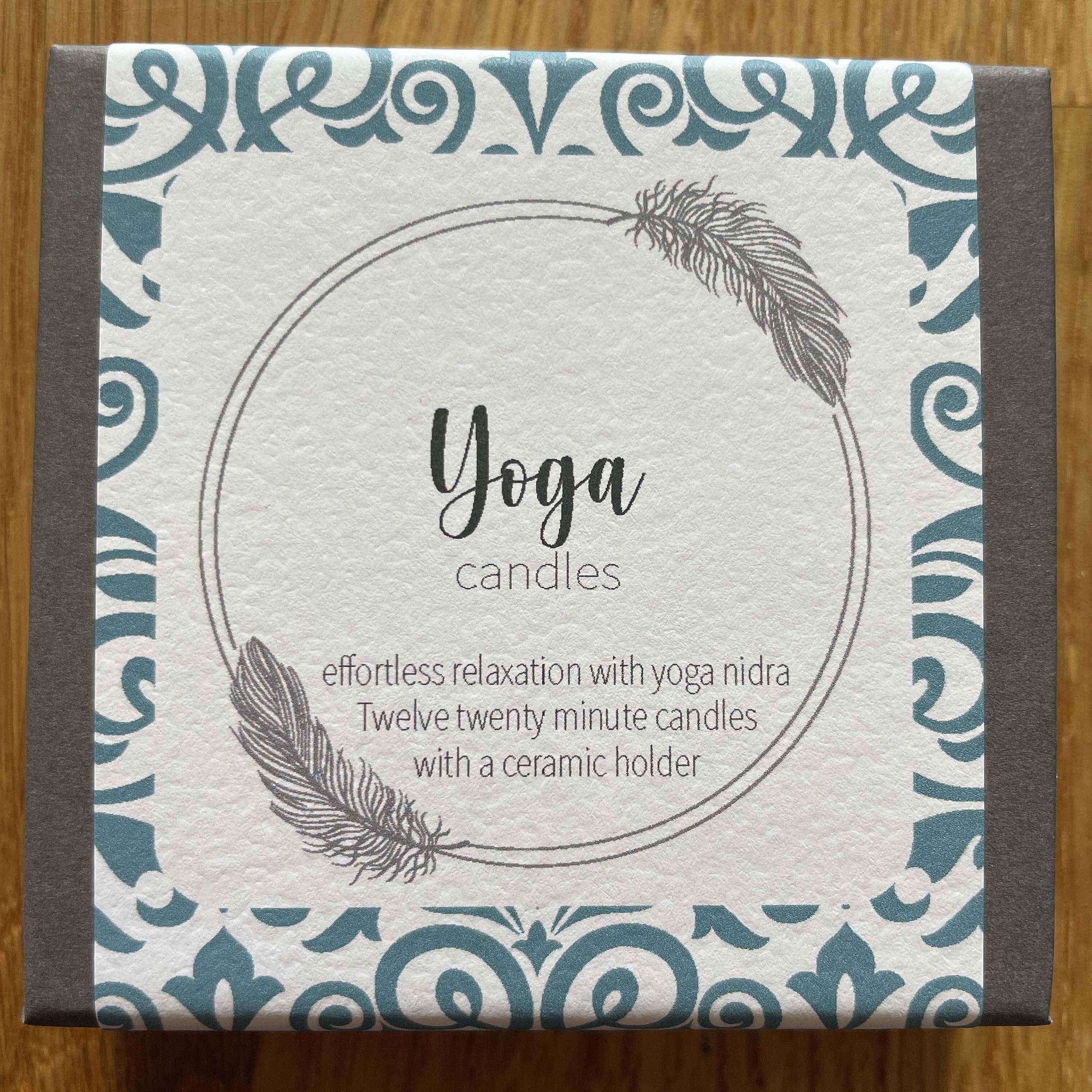 Yoga Candles by Effortless Relaxation with Yoga nidra. Twelve by Cotton & Grey - 12 Pure Beeswax Twenty Minute Candles with Ceramic Holder