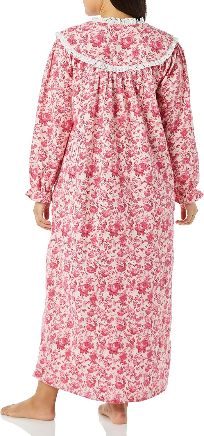 AmeriMark Long Flannel Nightgown for Women Eyelet Lace Trimmed Neckline at  Women’s Clothing store