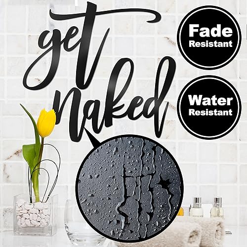 Miniatura 6 de Vivegate Letrero con texto en inglés Get Nake, de 18 x 25 pulgadas, para decoración de pared de baño, calcomanías artísticas de letras negras de
