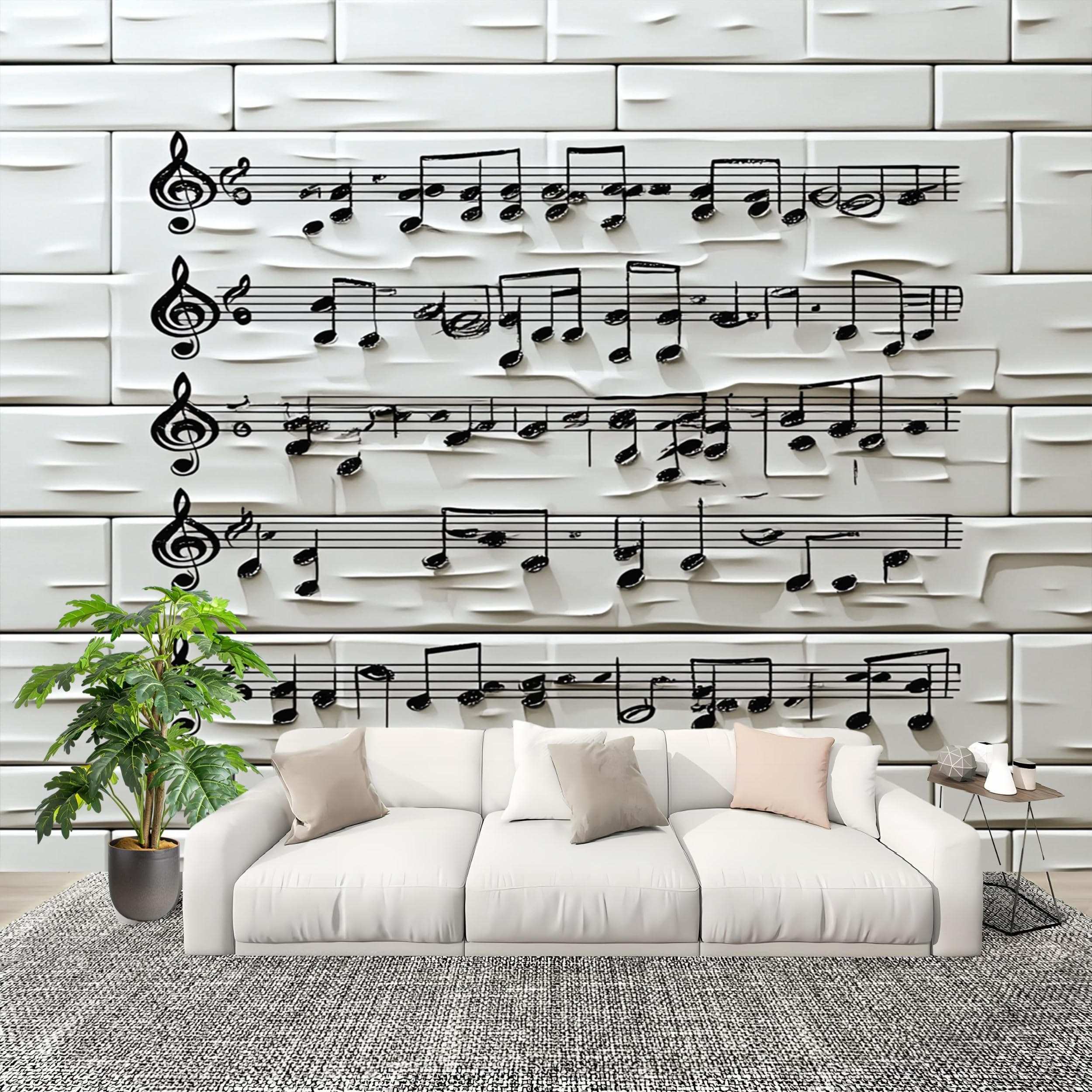 Papier peint panoramique musique 300x210 pour transformer un grand mur blanc de salon