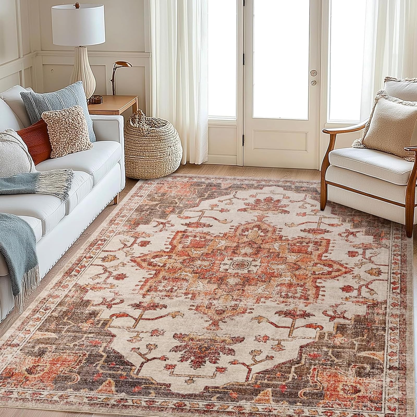 Tapis floral vintage grand format pour salon chic et chambre à coucher cosy