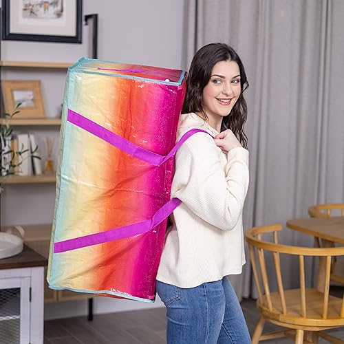 Miniatura 6 de Bolsas de mudanza extra grandes resistentes, paquete de 2 bolsas de almacenamiento impermeables con cremallera y asas, correas de mochila fuertes