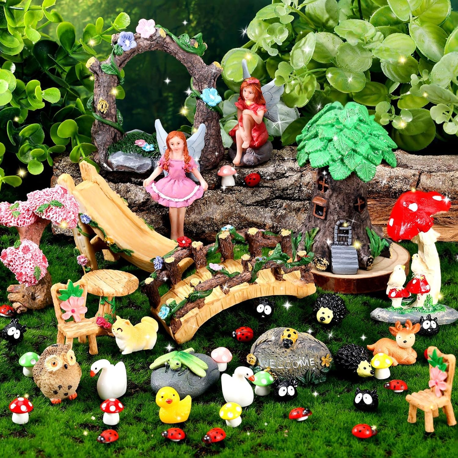 44 Pcs Fairy Garden Kit Miniature Fairy Garden House Accessories with Resin Elve…