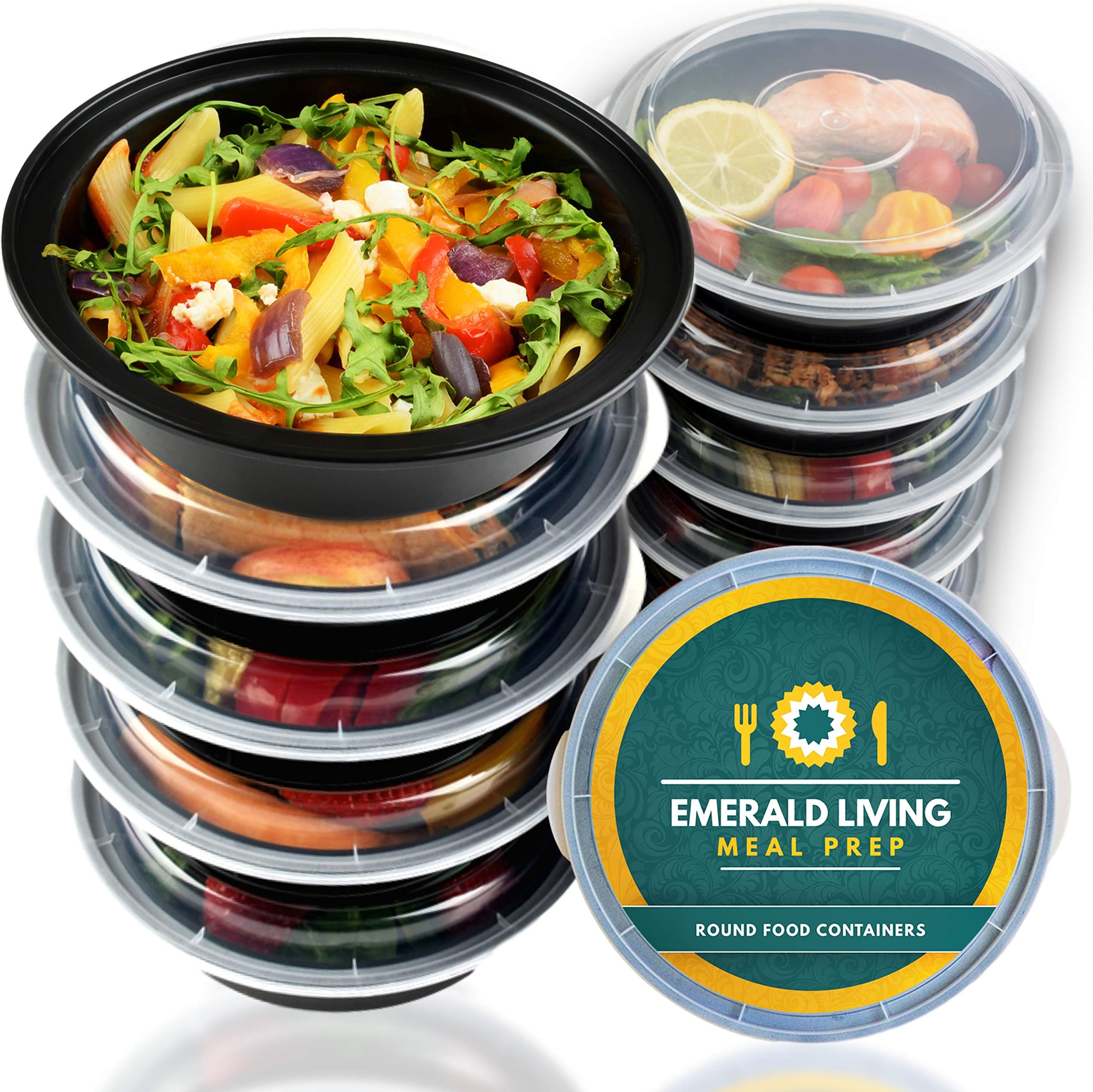 Premium Round BPA Free Meal Prep Containers. Reusable Plastic Food Containers with Lids. Stackable, Microwavable, Freezer & Dishwasher Safe Bento Lunch Box Set + EBook [680 mL] Pack of 10