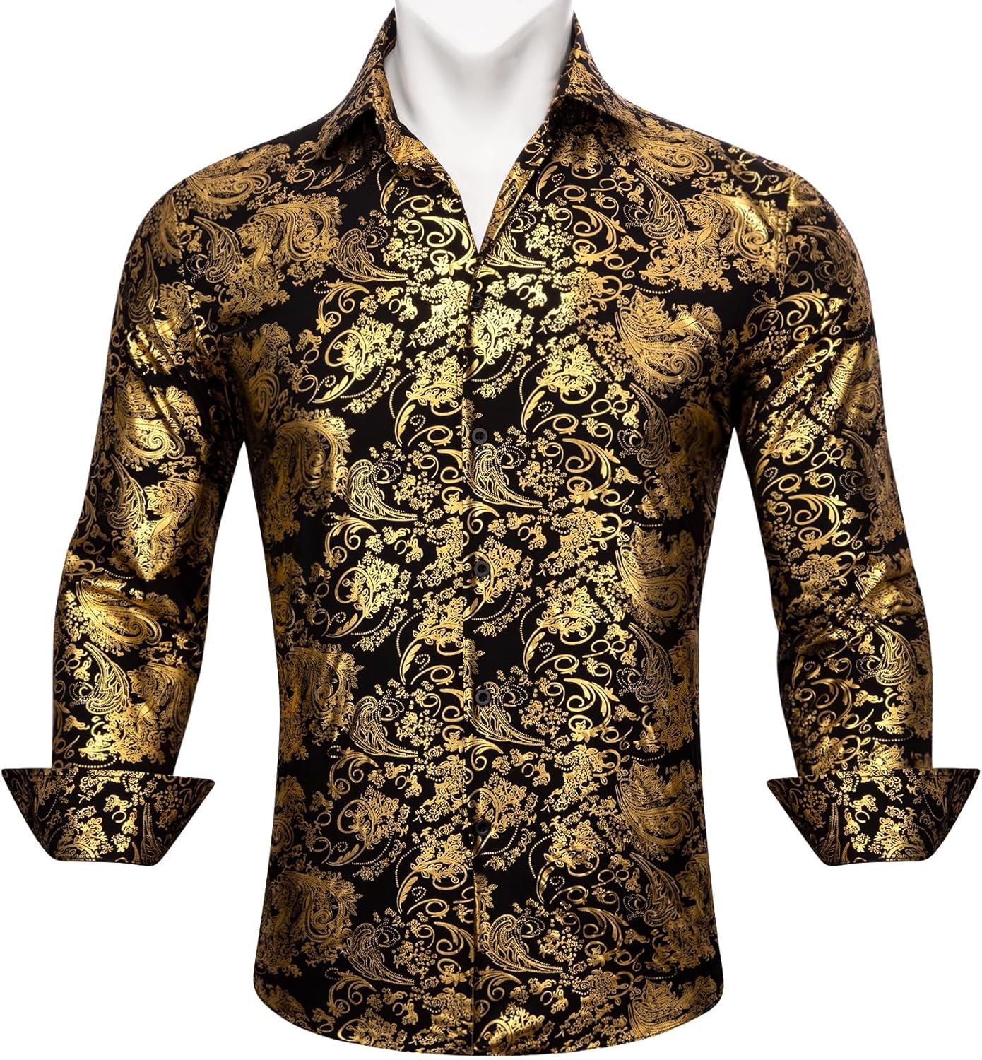 Barry.Wang Men's Disco Dress Shirt Long Sleeve Nightclub Mexico Paisley Floral Shirts Metallic Gothic Shiny Button Down Shirt - Image 3